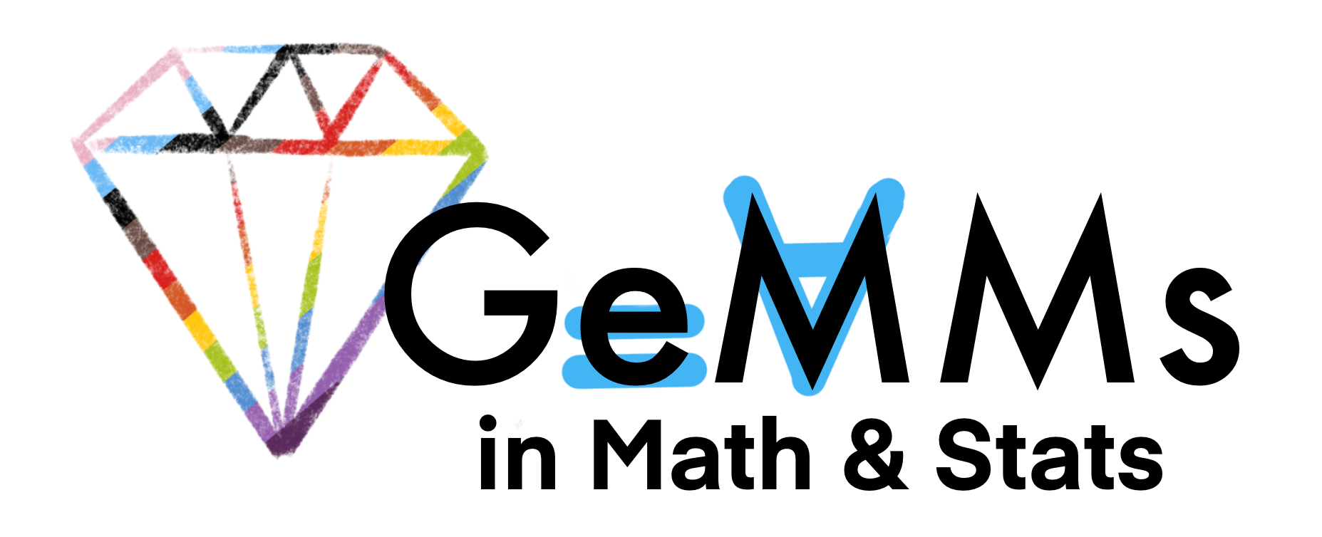 GeMs logo with an equal and for all sign and rainbow diamond.